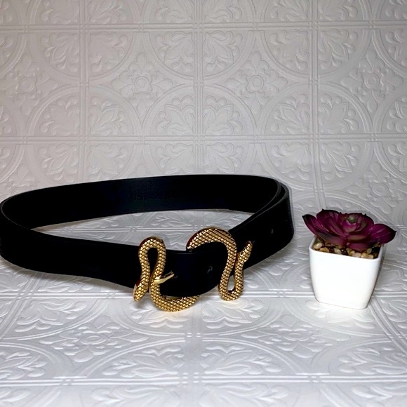 Express Accessories - EUC Vegan Leather Express Belt with Gold Snake Buckle